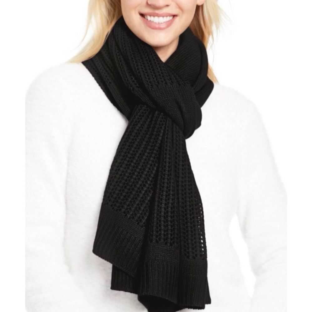 Calvin Klein Chunky Knit Scarf Logo Metallic Midnight Navy Blue Ladies Size OS